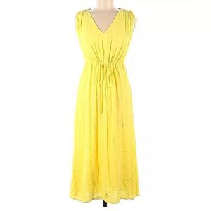 Charli Yellow Viscose Cinched Waist Sleeveless MIDI Dress Size 4